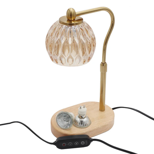 Crystal Amber Round Glass and Wood Base Candle Warmer